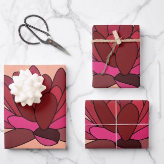 Red Pink Water Lily Wrapping Paper Sheets