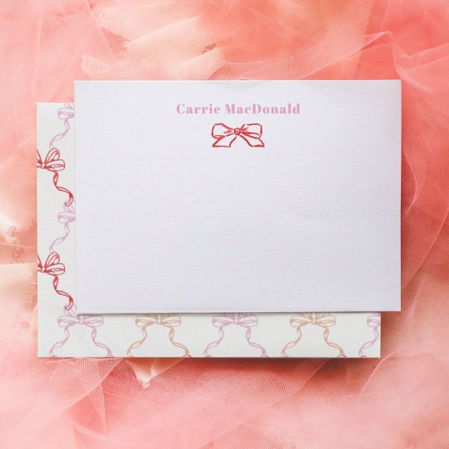 Red Pink Watercolor Bows Personalized Stationery Note Card (Watercolor red and pink painted bows personalized stationery note cards.)