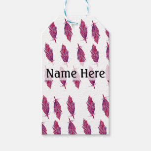 Red Pink Watercolor Feather Custom Gift Tags
