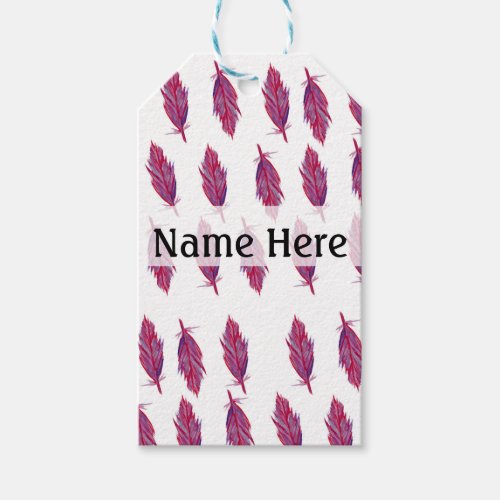 Red Pink Watercolor Feather  Custom Gift Tags