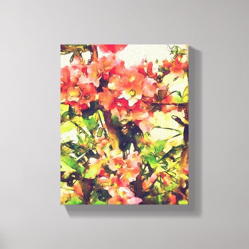 Red Pink Watercolor Floral Pattern 1 Canvas Print