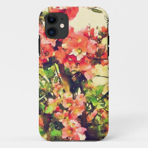 Red Pink Watercolor Floral Pattern 1 iPhone 11 Case