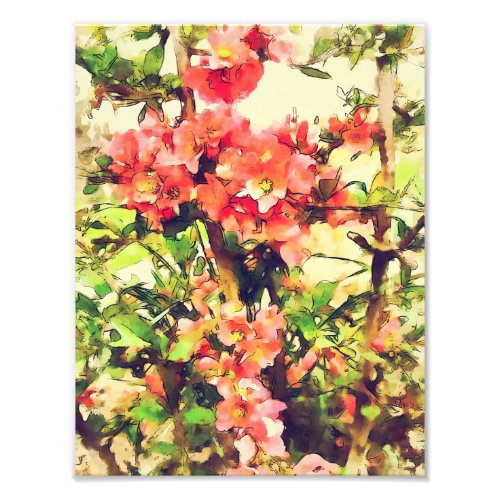Red Pink Watercolor Floral Pattern 1 Photo Print