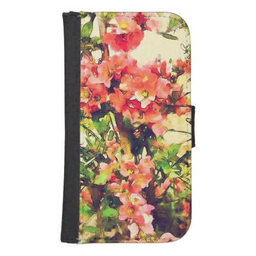 Red Pink Watercolor Floral Pattern 1 Samsung S4 Wallet Case