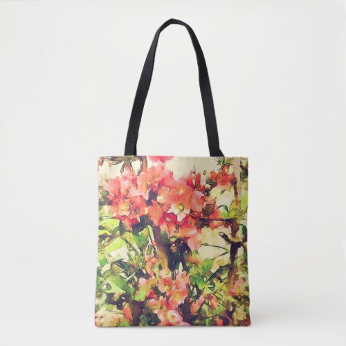 Red Pink Watercolor Floral Pattern 1 Tote Bag