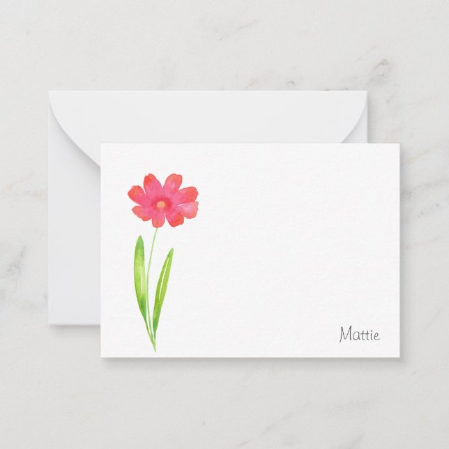 Red Pink Watercolor Flower Note Card (Front)