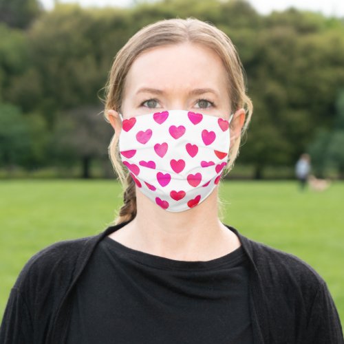 Red Pink Watercolor Hearts 2 Adult Cloth Face Mask