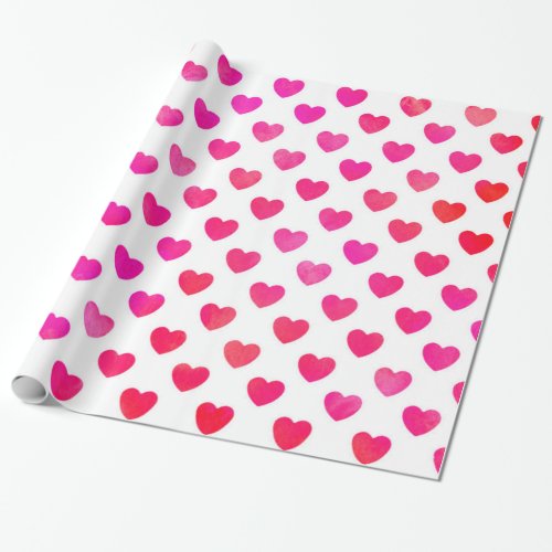 Red Pink Watercolor Hearts Wrapping Paper