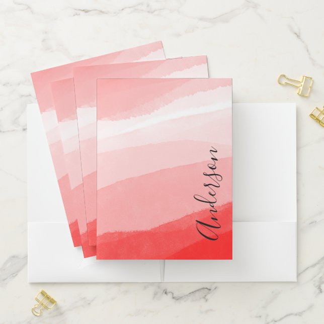 Red Pink Watercolor Personalized Pocket Folder (In Situ)