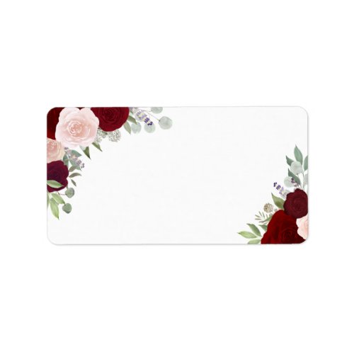 Red  Pink Watercolor Roses Blank Wedding Address Label