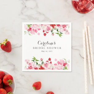 Red Pink Watercolor Roses Bridal Shower Napkins
