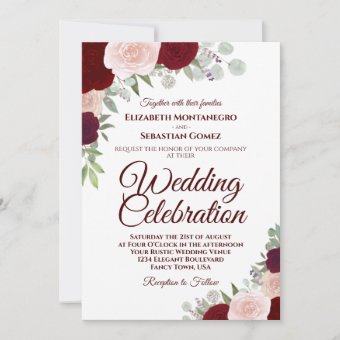 Red & Pink Watercolor Roses Wedding Celebration Invitation | Zazzle