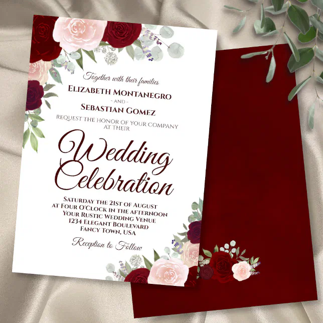 Red & Pink Watercolor Roses Wedding Celebration Invitation | Zazzle