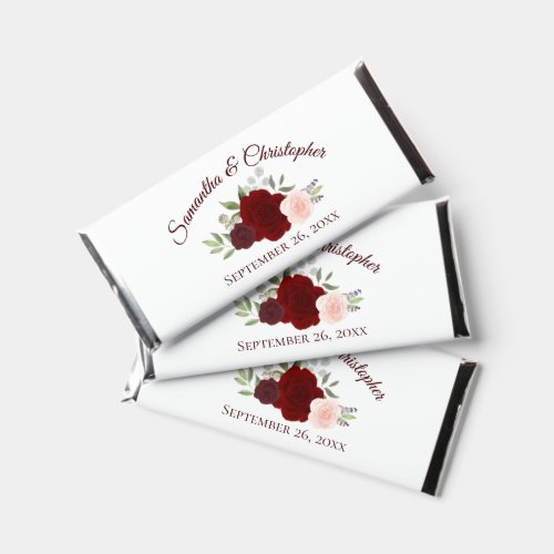 Red  Pink Watercolor Roses Wedding Thank You Hershey Bar Favors