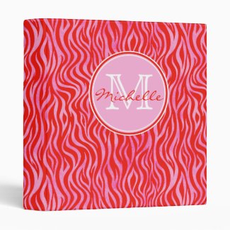 Red & Pink Watercolor Zebra Print | Monogrammed 3 Ring Binder