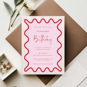 Red Pink Wavy Border Bridal Shower Invitation