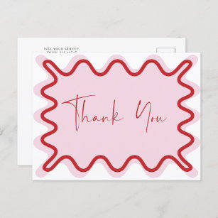 Red Pink Wavy Border Thank You postcard