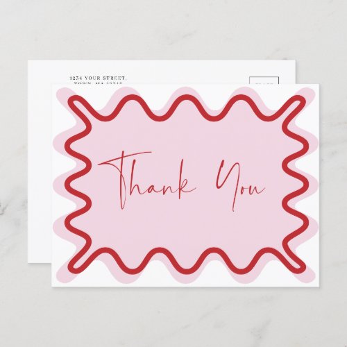 Red Pink Wavy Border Thank You postcard