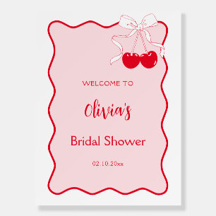 Red Pink Wavy Bow Cherry Bridal Shower Welcome Foam Board