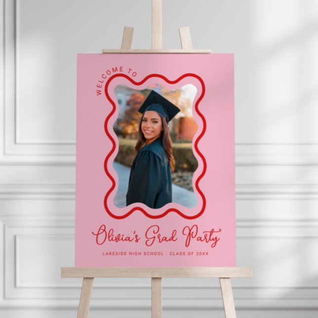 Red Pink Wavy Photo Frame Graduation  Foam Board (Creator Uploaded)