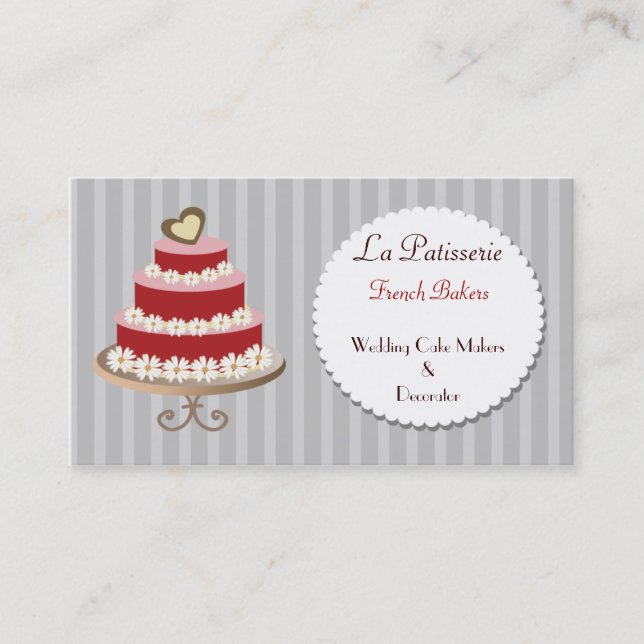 red pink Wedding Cake makers business Cards (Front)