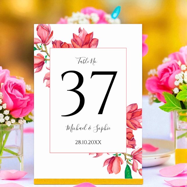 Red Pink Wedding Floral Table Number Card (Creator Uploaded)