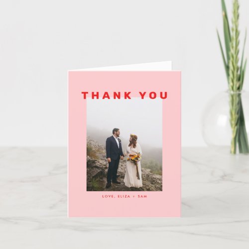 Red  Pink Wes Anderson Photo Thank You Card