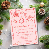 Red & Pink Whimsical Doodle Christmas Open House