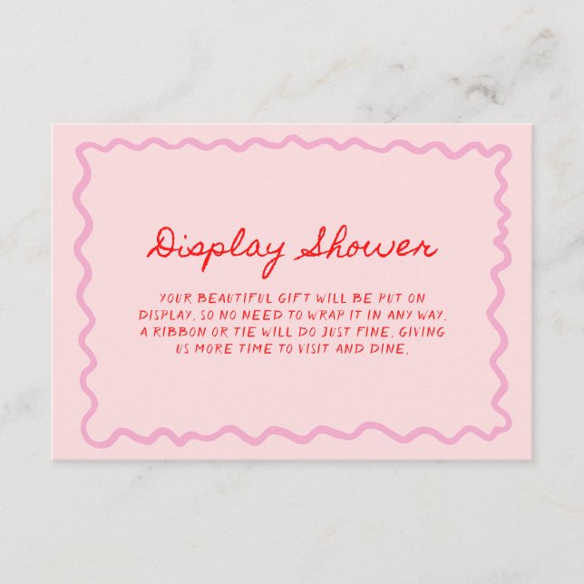 Red Pink Whimsical Handwritten Display Shower Enclosure Card (Front)