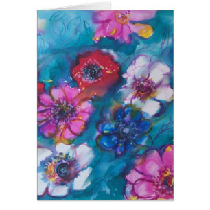 RED PINK WHITE COLORFUL FLOWERS IN BLUE