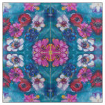 RED PINK WHITE COLORFUL FLOWERS IN BLUE FABRIC