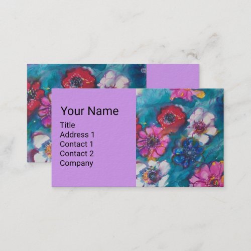 RED PINK WHITE FLOWERS IN BLUE FLORAL MONOGRAM  BU BUSINESS CARD