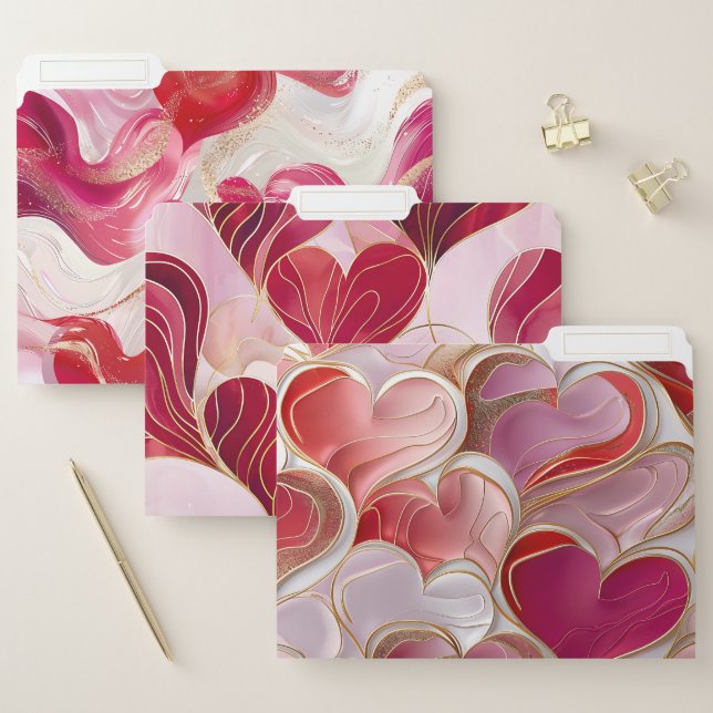 RED PINK WHITE GOLD VALENTINE ABSTRACT TEXTURE FILE FOLDER (Set)