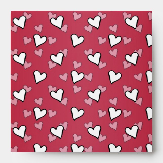 Red Pink White Heart Pattern Envelope (Front)