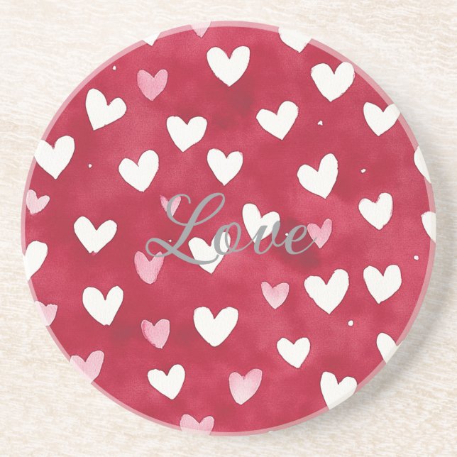 Red Pink White Hearts Coaster (Front)