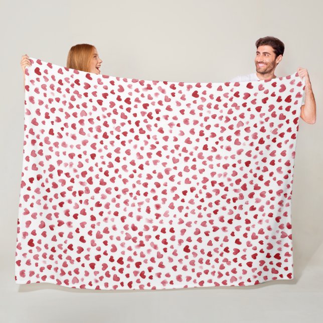 Red Pink White Hearts Love Fleece Blanket (In Situ)