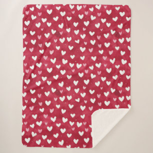 Red Pink White Hearts Sherpa Blanket