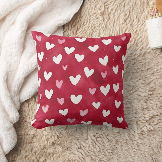 Red Pink White Hearts Throw Pillow (Blanket)