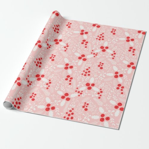 Red Pink White Holly Berries Mistletoe Christmas W Wrapping Paper