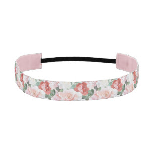 Red Pink White Roses Floral   Athletic Headband