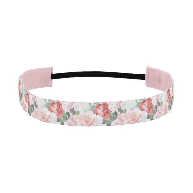 Red Pink White Roses Floral   Athletic Headband (Front)