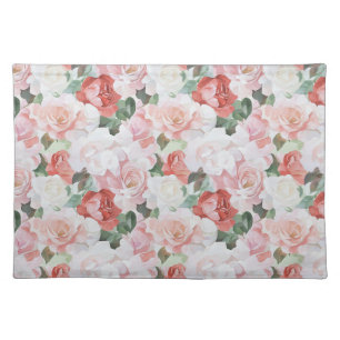 Red Pink White Roses Floral Bridal Shower Cloth Placemat