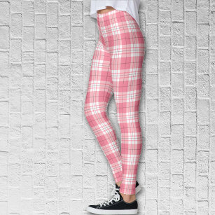 Summer Light Rose Pink Skin Tone Check Plaid Pattern Yoga Leggings -   Canada