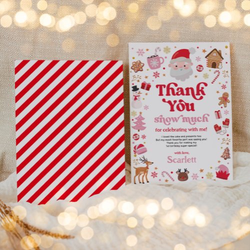 Red Pink Winter Christmas Birthday Thank You Card