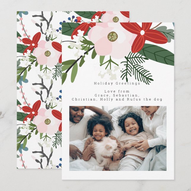 Red Pink Winter Flower Photo Personalized Card (Front/Back)