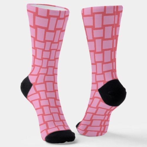Red Pink Woven Blocks Pattern Socks