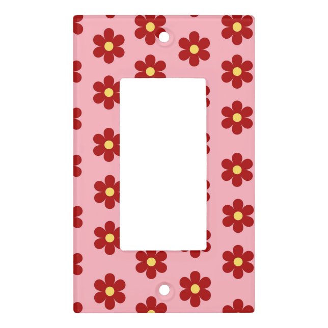 Red Pink Y2K Bold Wildflower Vibrant Retro Decor Light Switch Cover (Front)
