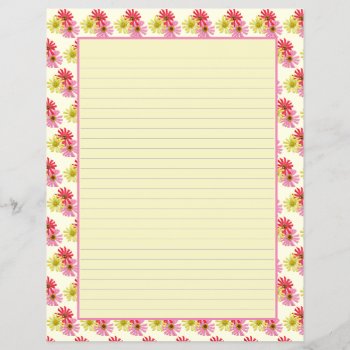 Red  Pink & Yellow Cactus Zinnia Lined Stationary by CatsEyeViewGifts at Zazzle