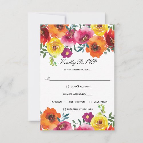 Red Pink Yellow Floral Formal Elegant Wedding RSVP