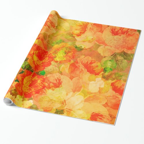 Red Pink  yellow Flowers Collage Wrapping Paper